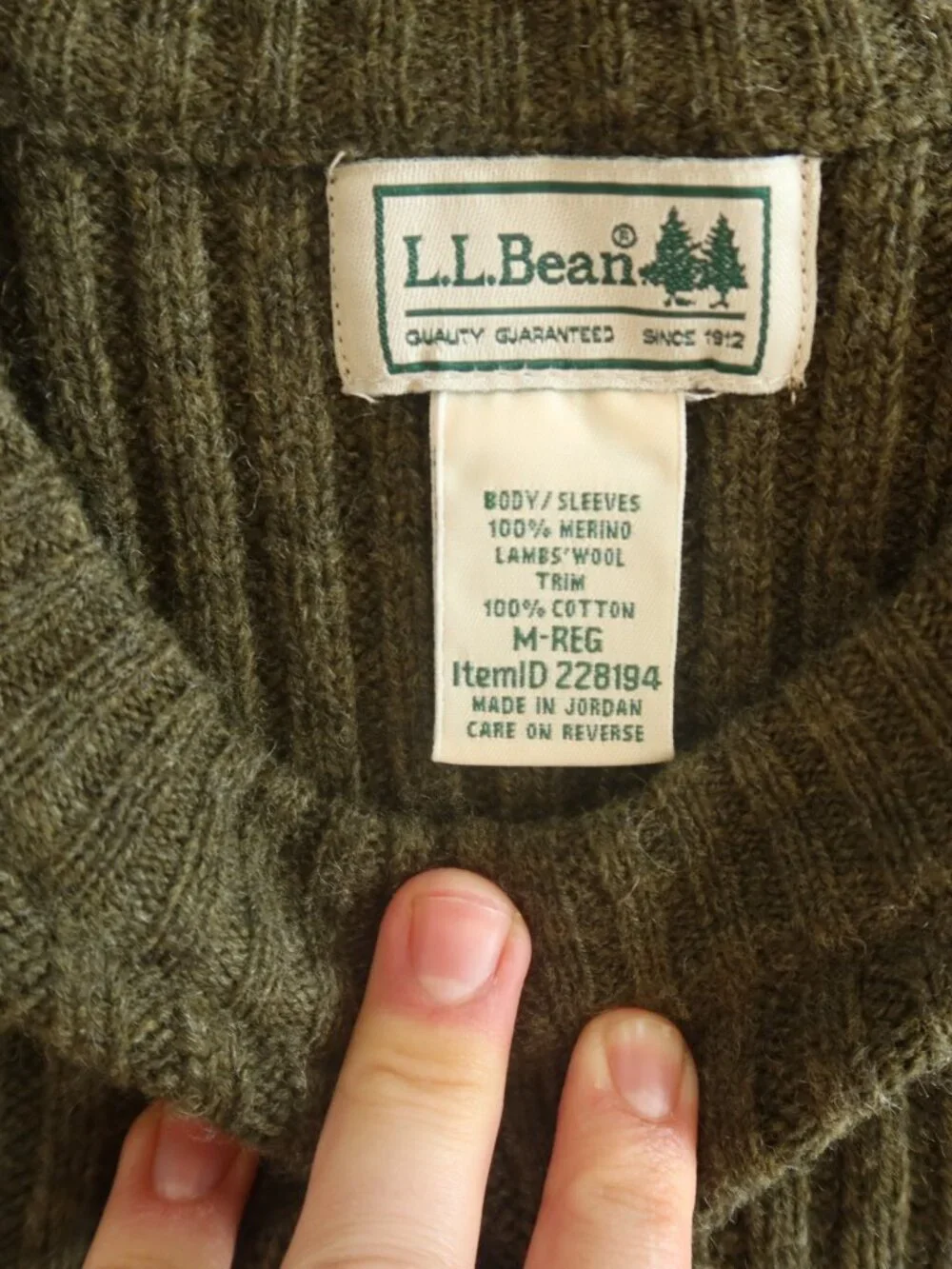 LL Bean Commando Sweater merino wool elbow patch outdoor M layer ribbed military